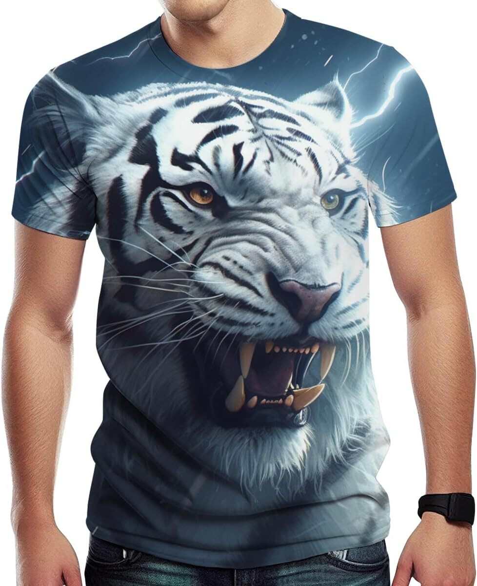 Mens T shirt Men's Tiger Graphic Print Short Sleeve Novelty Cool T-Shirt tee Casual tops summer clothes Breathable and stylish