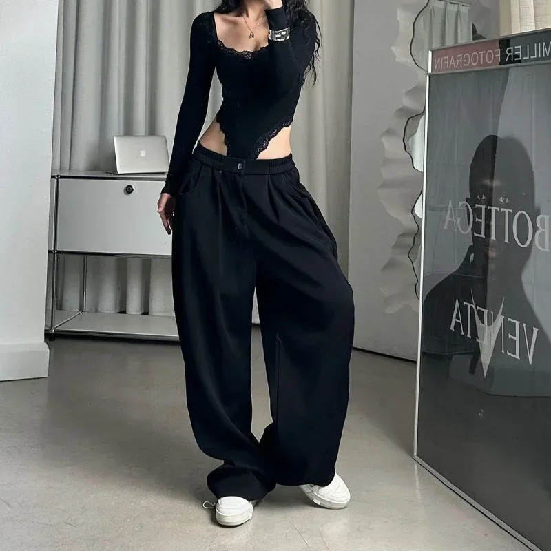 American retro sports loose casual pants fashionable street loose sports pants Harajuku hip-hop Y2k Trousers streetwear women 241023