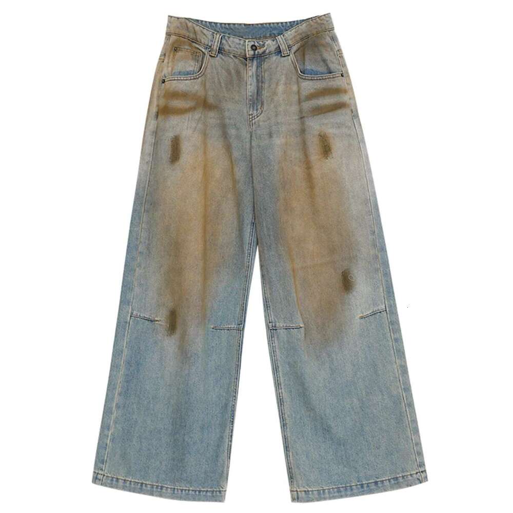 CHIC VEN Women High Waisted Dirty Dyed Jeans Vintage Casual Wide Leg Denim Pants Female Trousers Autumn 2024