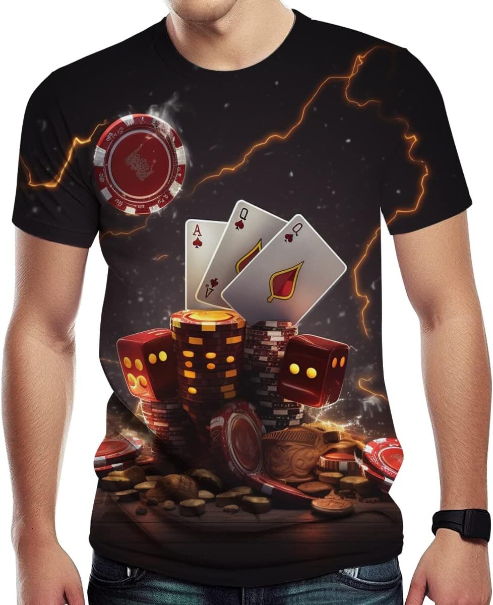 Mens T shirt Men's Novelty T Shirt Casino Chips and Poker Print Summer Casual tops summer clothes Breathable and stylish