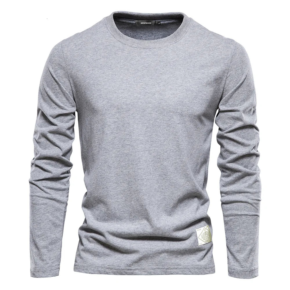 Autumn 100% pure cotton long sleeved mens solid casual mens T-shirt high-quality mens top classic mens T-shirt 241024