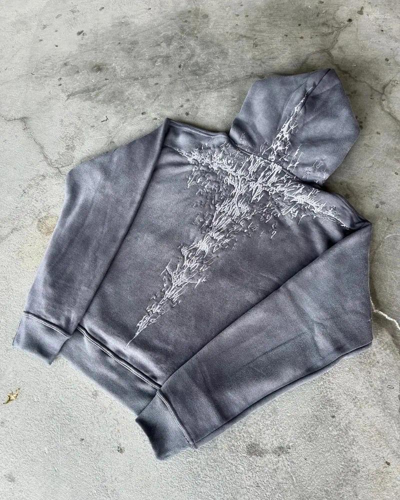 Mens Hoodies SIRI Gothic Hoodie American Retro Embroidery Oversized Sweatshirt And Womens Y2K Harajuku Hip-hop Long-sleeved