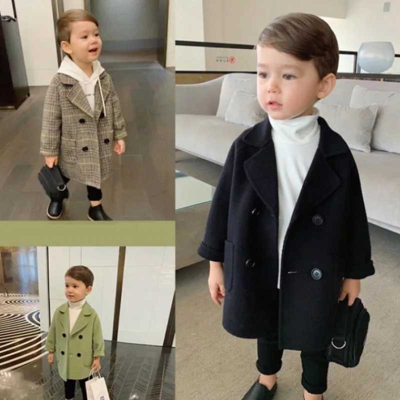 2023 Spring and Autumn Boys Jacket Girls Wool Double Layer Baby Trench Coat Collar Childrens Coat Winter Wool Coat W241023