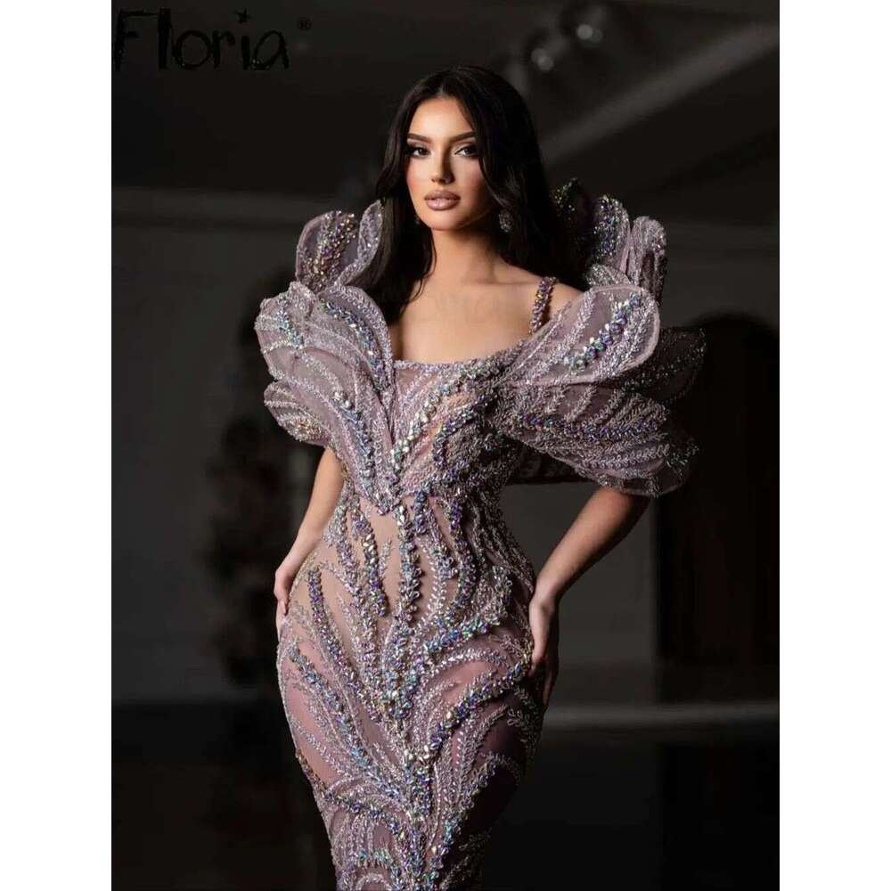 ria Sparkle Pink Purple Illusion Evening Dress Leaf Design Long Mermaid Formal Prom Party Gala Pageant Gowns Customize