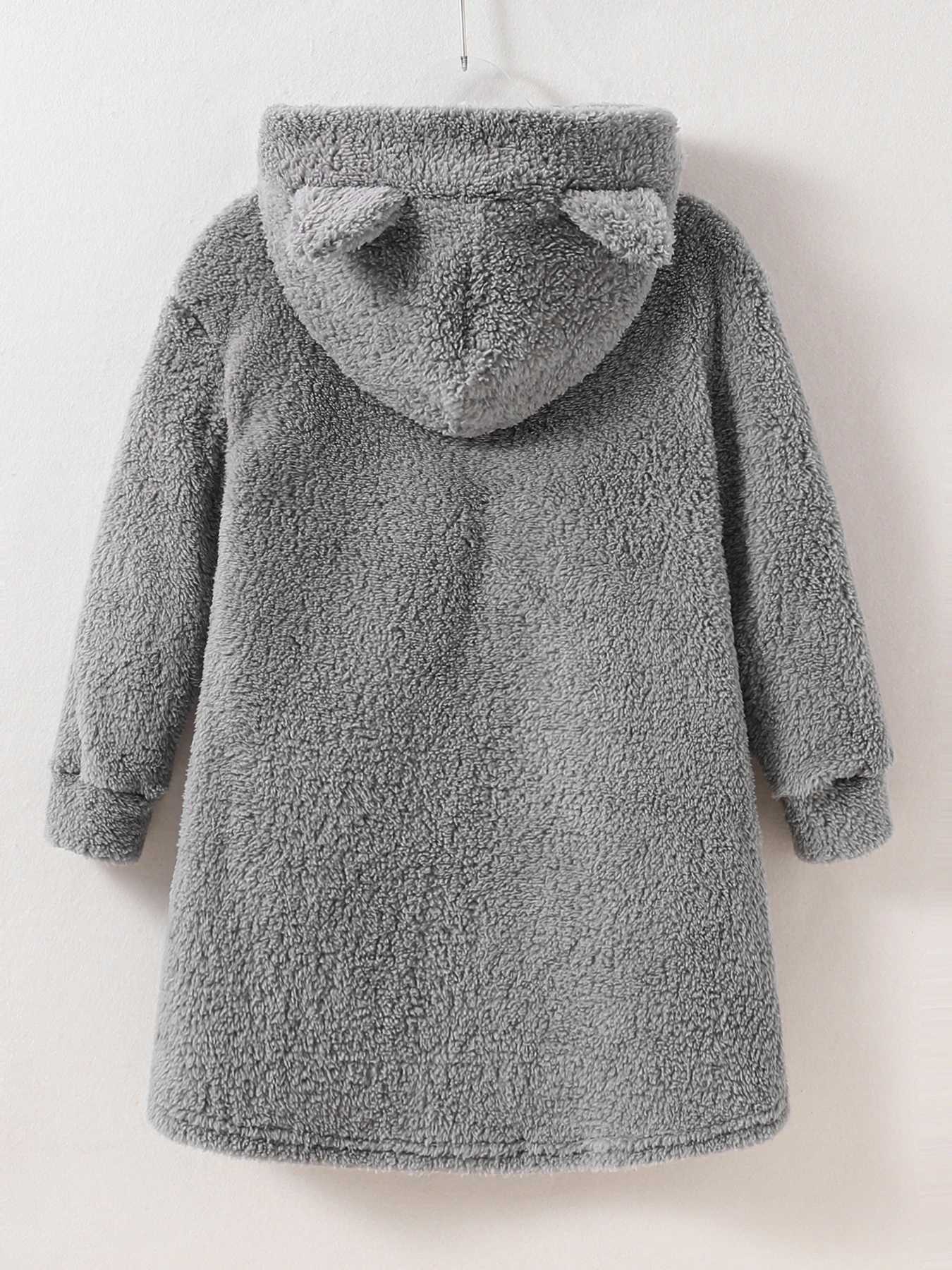 Girls autumn and winter childrens clothing fashion trends cute suede gray zipper cat pattern printed loose top hooded sweatshirt W241023