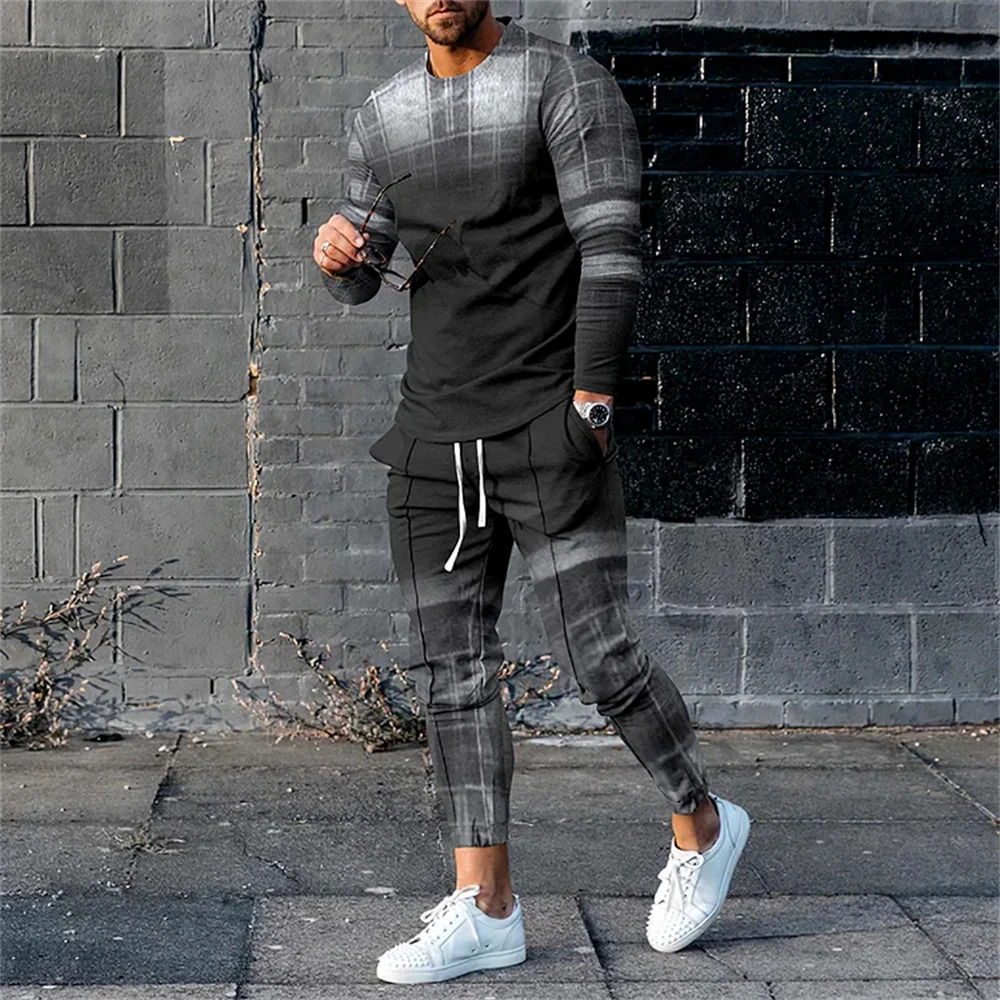 Summer Mens 2-piece Track Set Mens Long Sleeve T-shirtSports Pants Set Mens Oversized Sports Shirt 241024