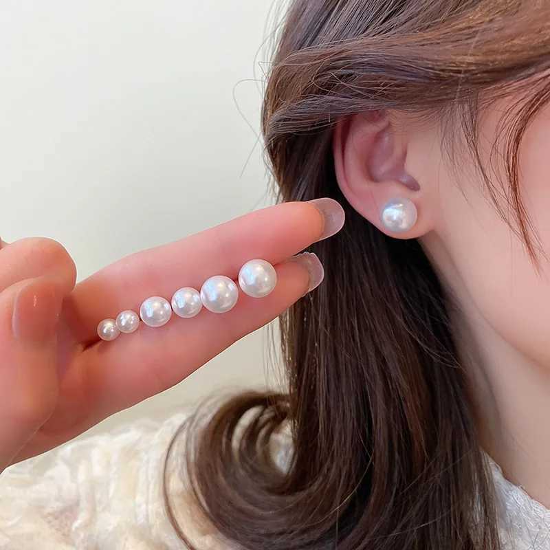 Trend Simulation White Pearl Stud Earrings for Women Stainless Steel Hypoallergenic Ear Acupuncture Simple JewelryX241023