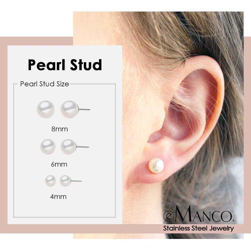 EManco minimst imitation pearl earrings suitable for women stainless steel small heat-resistant earrings fashionable jewelry 4/6/8MM W241023