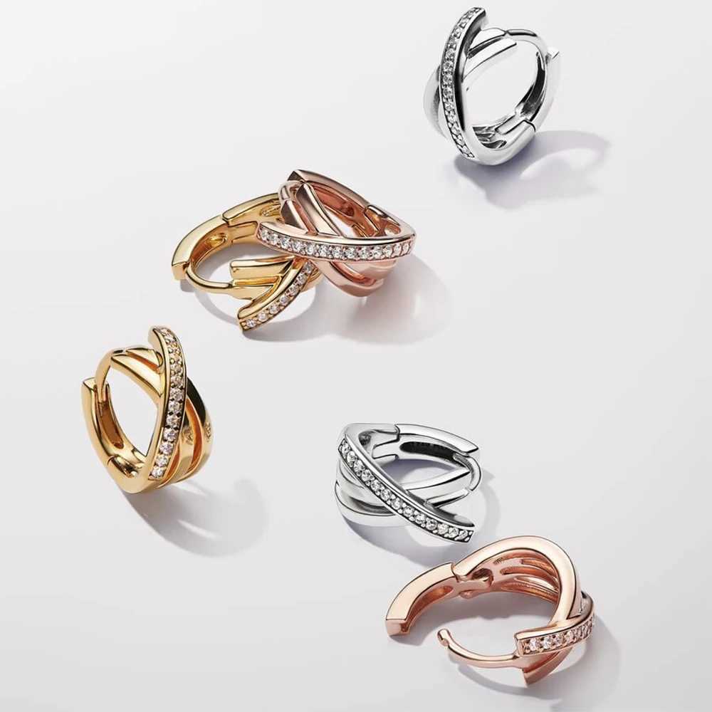 Rose gold original 925 silver round hoop earrings sparkling zircon white pearl colored geometric earrings womens jewelry gifts W241023