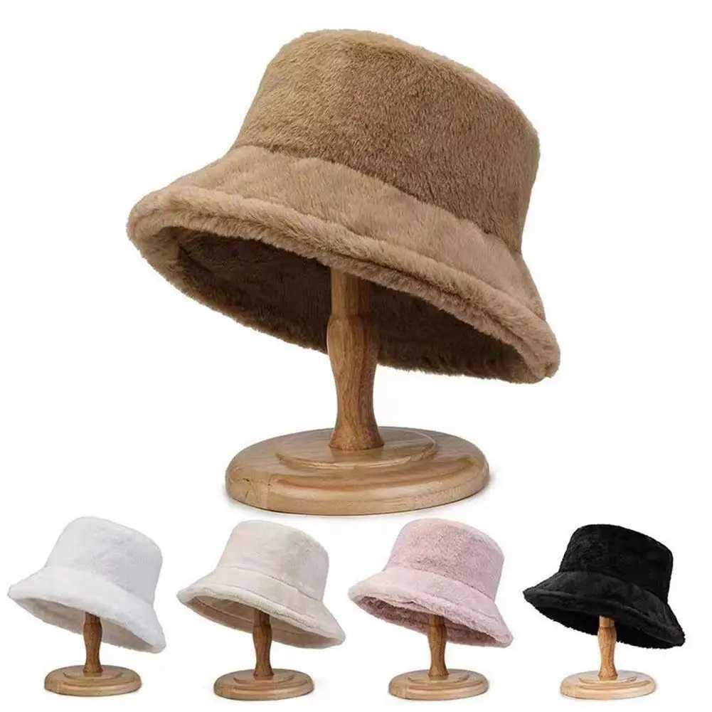 Winter Plush Fishermans Hat Colorful Girl Fashion Bucket Hat Warm Windproof Wide Brim Women Wen Artist Hat X241023