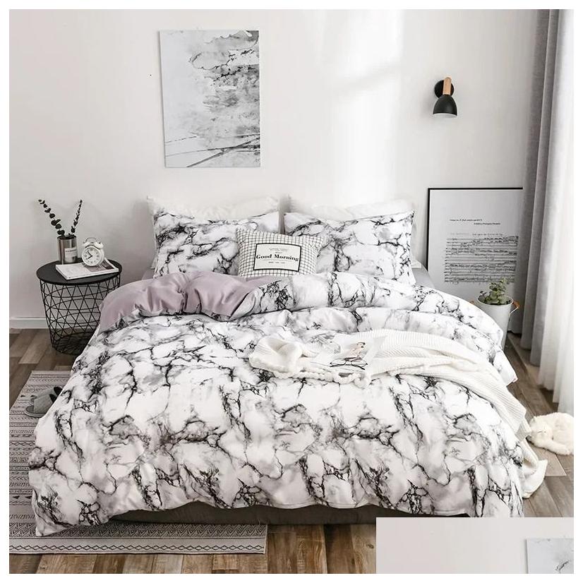 Sets Mirco Fiber Marble Print Set Nordic Duvet Cover Double Bed Soft Comfortable Quilt 12Pcs Pillowcases 240624 Drop Delivery Garden Dhrg8