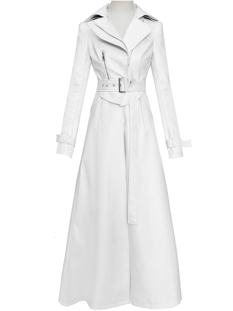 Nerazzurri Spring Runway White Leather Trench Coat For Women Long Sleeve Elegant Fashion Womens Coats Designer