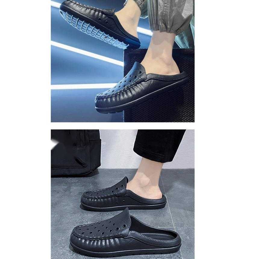 Men Dress Shoes Half Slipper Mens Summer Breathable New Exterior Soft Soled Anti Slip Beach Sandals Mens Hooded Sandals 241009