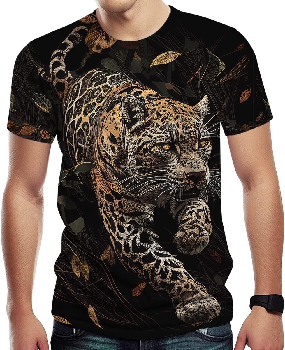 Mens T shirt Men's Short Sleeve Leopard Print Fashion Crewneck Novelty T-Shirt tee Casual tops summer clothes