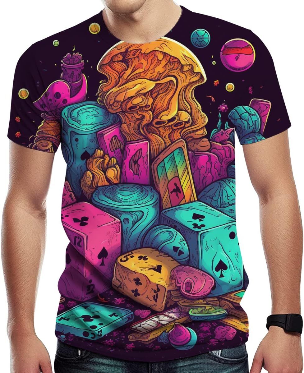 Mens T shirt Men's Fantasy Poker Cards Creative Novelty 3D Print T Shirt tee Casual tops summer clothes Breathable trend