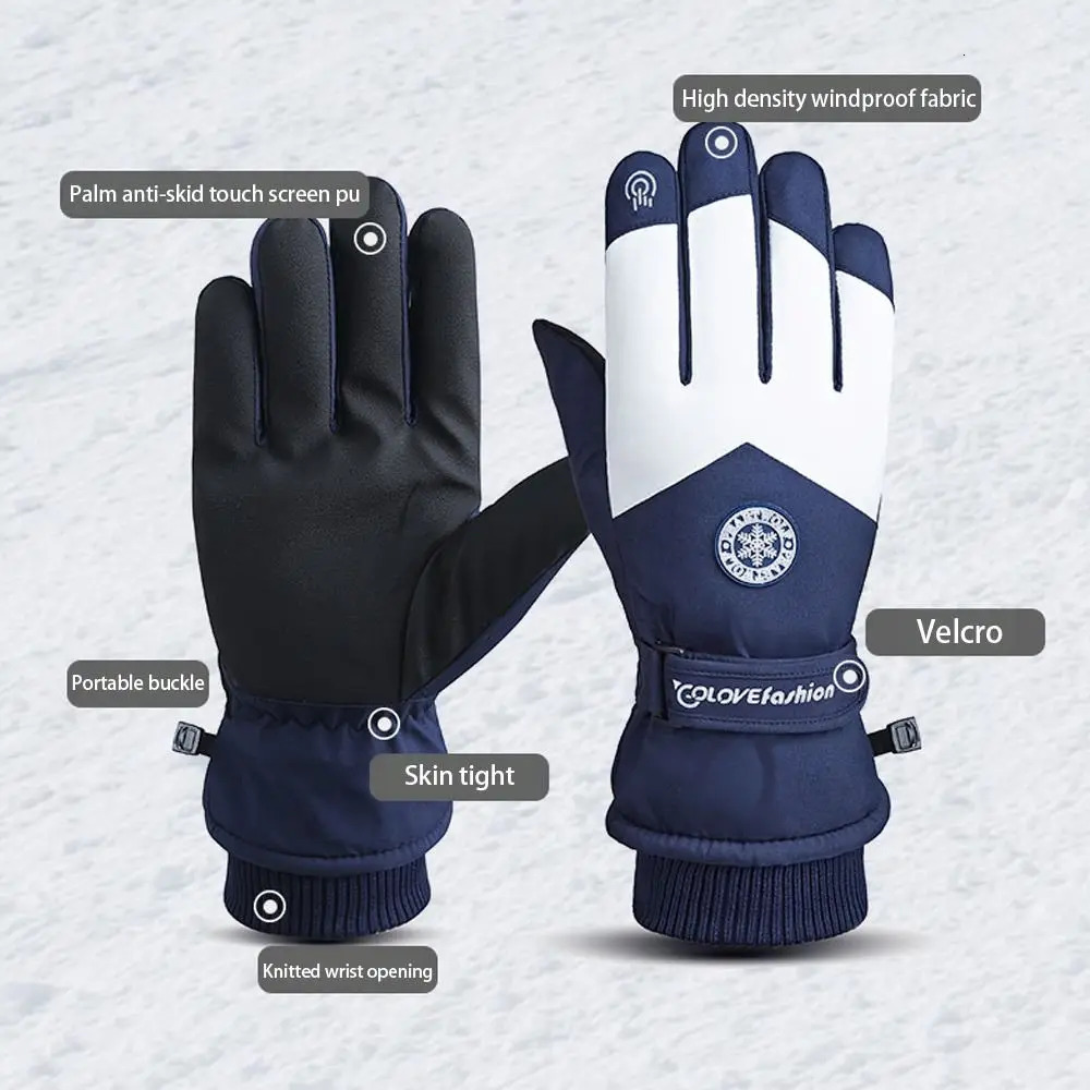 Winter Snowboard Ski Gloves PU Leather Nonslip Touch Screen Waterproof Motorcycle Cycling Fleece Warm Riding 241024