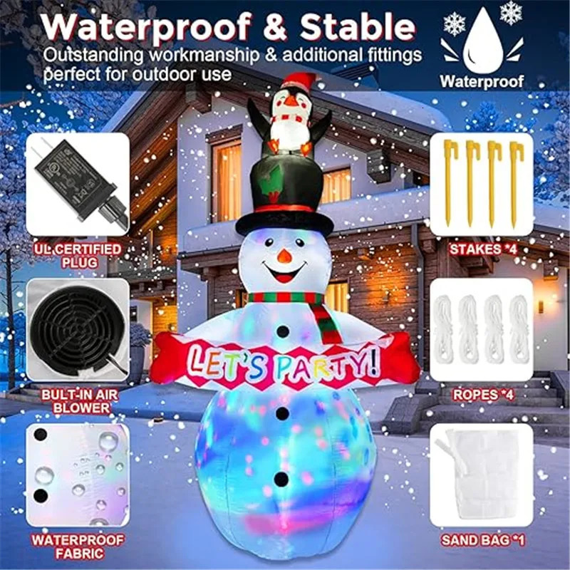 2.4-meter/8-foot Christmas decoration inflatable snowman with LED lights indoor decoration Christmas party outdoor courtyard props decoration 241024