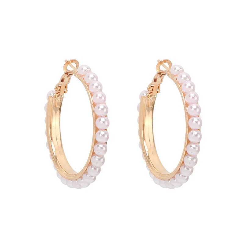 Exaggerated Imitation Pearl Ring Earrings Female Hip Hop Punk Metal Creative Geometric Ring Jewelry Accompany Girl Gifts W241023