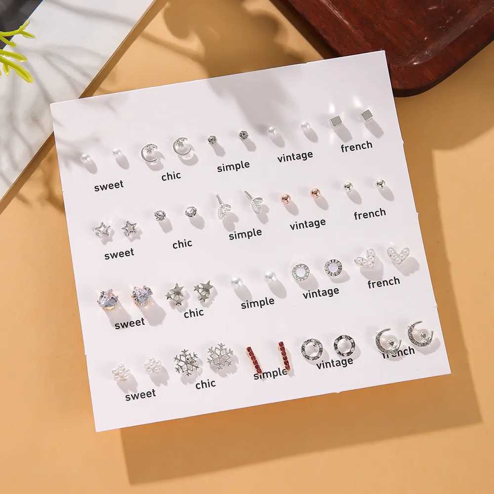 Cross-border Simple 20 Pairs of White Pearl Mini Stud Earrings Set Hollow Love Heart Snowflake Earrings for WomenX241023