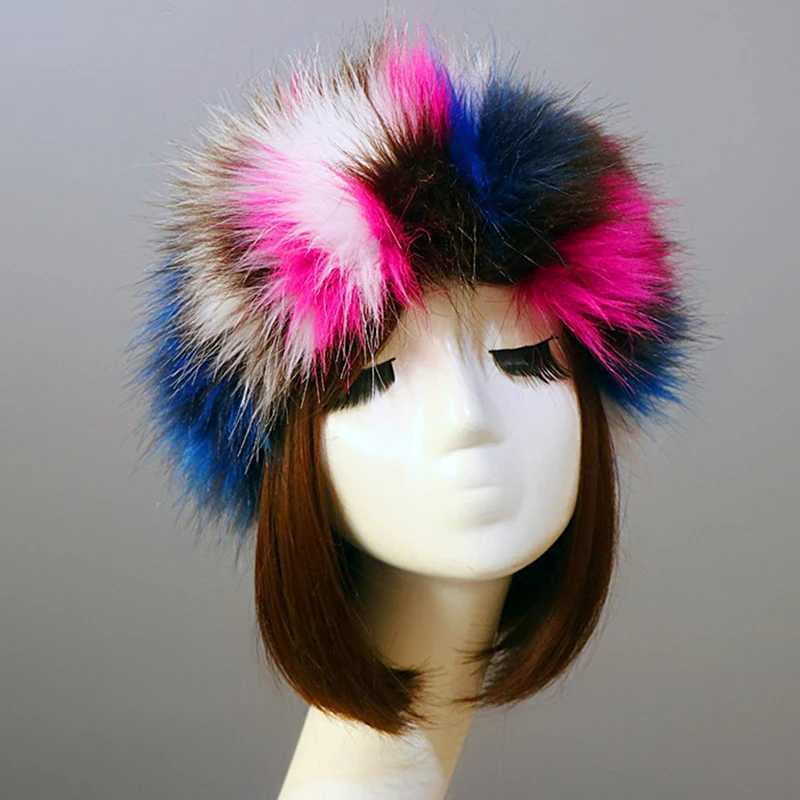 Colorful fur fluffy synthetic fur belt warm winter hat warm Bber Russian hat earmuffs for girls outdoor skiing snow earmuffs X241023