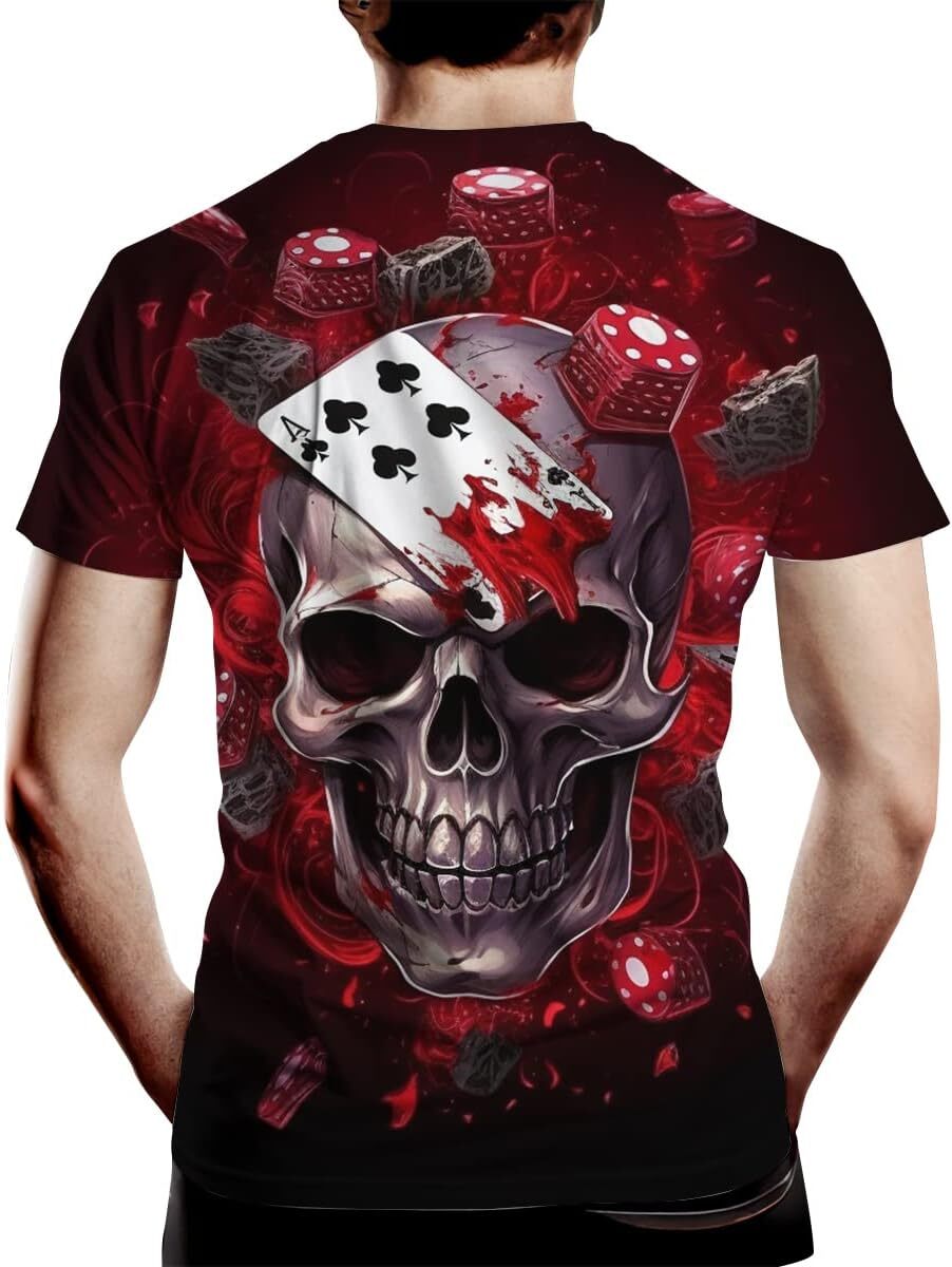 Mens T shirt Novelty Fashion Poker Cards with Skull Print Short Sleeve T Shirt for Men's tee Casual tops summer clothes Fashionable and cool