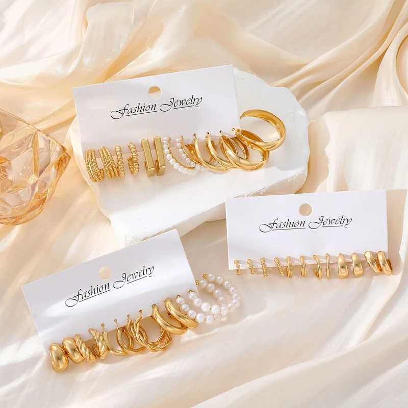 36 piece geometric C alloy pearl earring set suitable for European and American women gold ring earrings holiday party jewelry gifts W241023