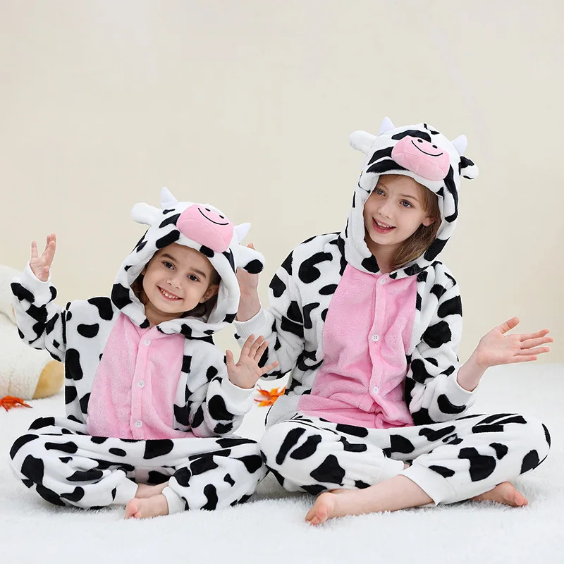 Kigurumi Cow Onesie Childrens Unicorn Pajamas Animal Cartoon Blankets Pajamas Baby Clothing Winter Boys and Girls Giant Set 241024