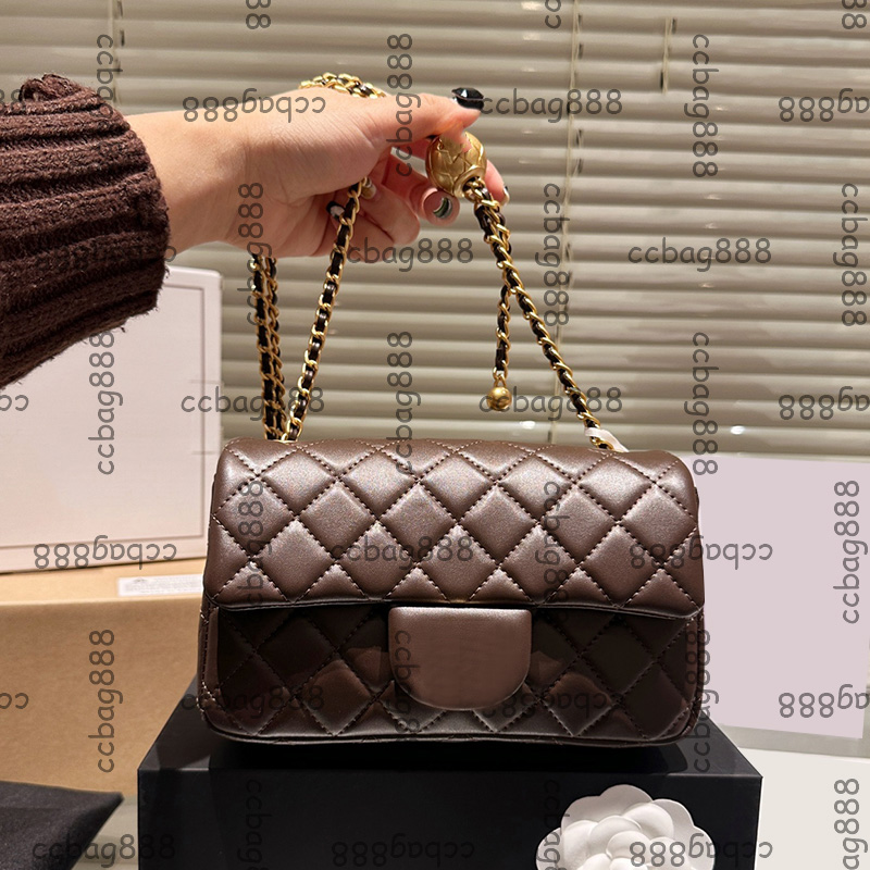 17cm/20cm CC-Buckle Crush Gold Pearl Ball Lambskin Shoulder Bags Classic Mini Flap 4 Colors Metal Hardware Matelasse Chain Crossbody Handbags Designer Purse