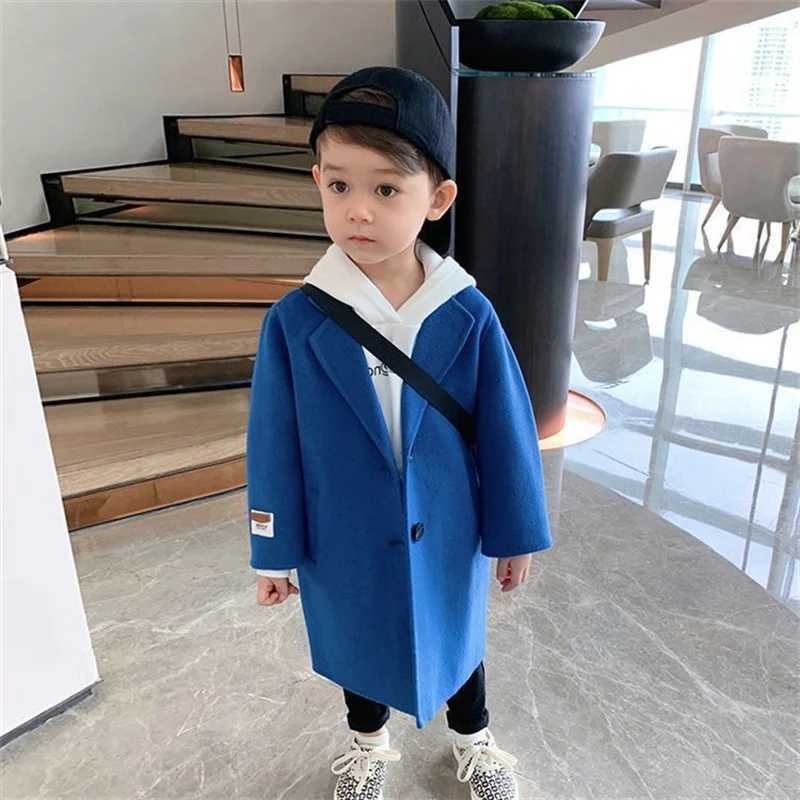 Spring and autumn boys jackets childrens wool casual trench coats childrens lapel warm coats baby winter wool trend coats W241023
