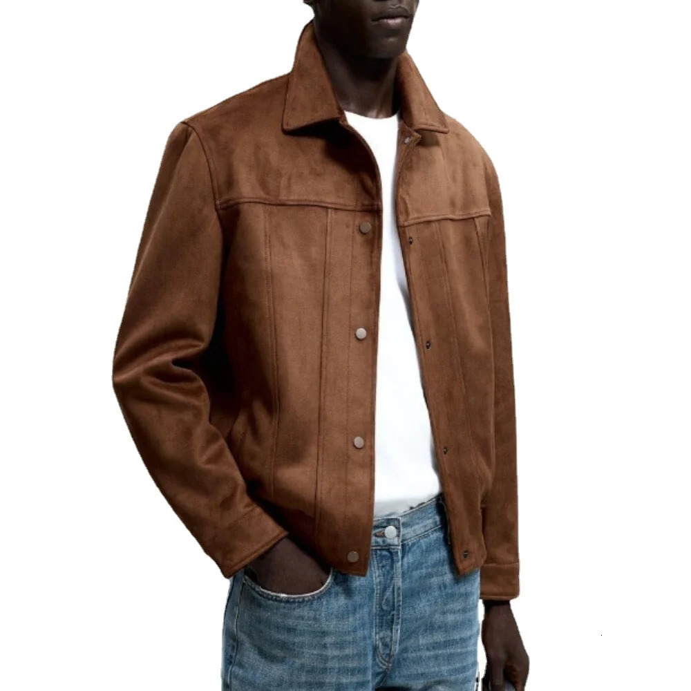 Mens loose synthetic suede long sleeved autumn fashion trend solid color jacket and Coats Ropa De Hombre 241023