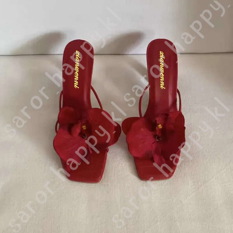Elegant Wind Red High-Heeled Shoes Women 2024 New Flower Toe High-Heeled Slippers Summer Skirt Wear High-Heeled Sandals 40