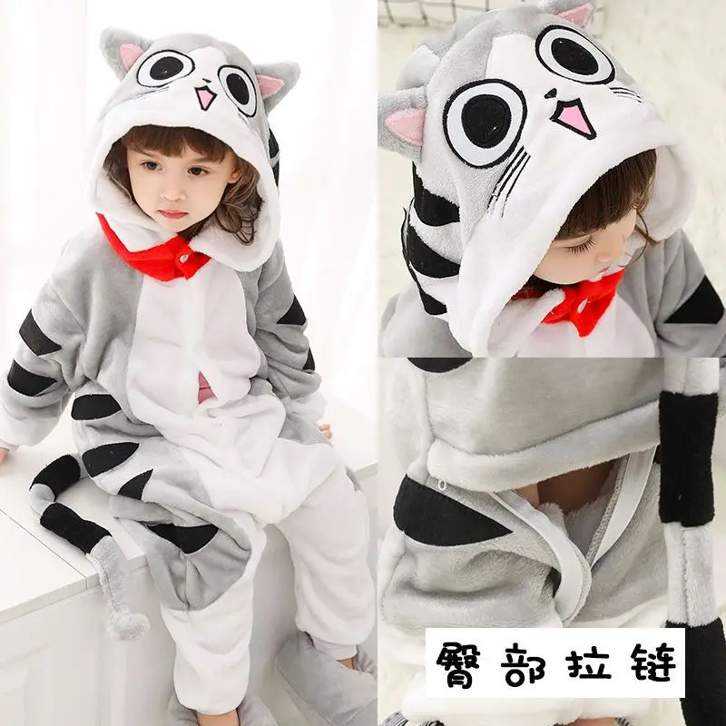 Winter Halloween Dinosaur Kigurumi Role Playing Costume Hoodie Animal Sewing Panda Unicorn Onesie Children Baby Wrap Girl Boy Sleepwear 241024