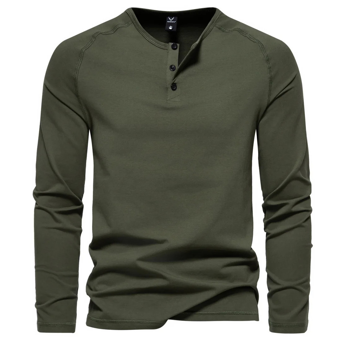Henry collar long sleeved casual slim fit solid color bottom shirt comfortable and refreshing 241024