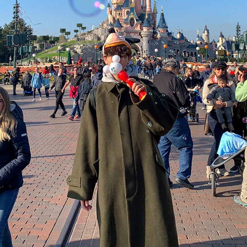 IEFB Mens Winter Wool Blended Coat Long Coat Korean Fashion Thick Loose Single Chest Coat 9Y8453 241024