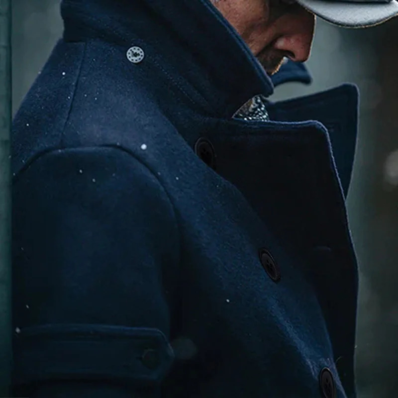 Autumn and winter wool coat mens solid straight pocket double corset mens retro long sleeved lapel wool coat 241024