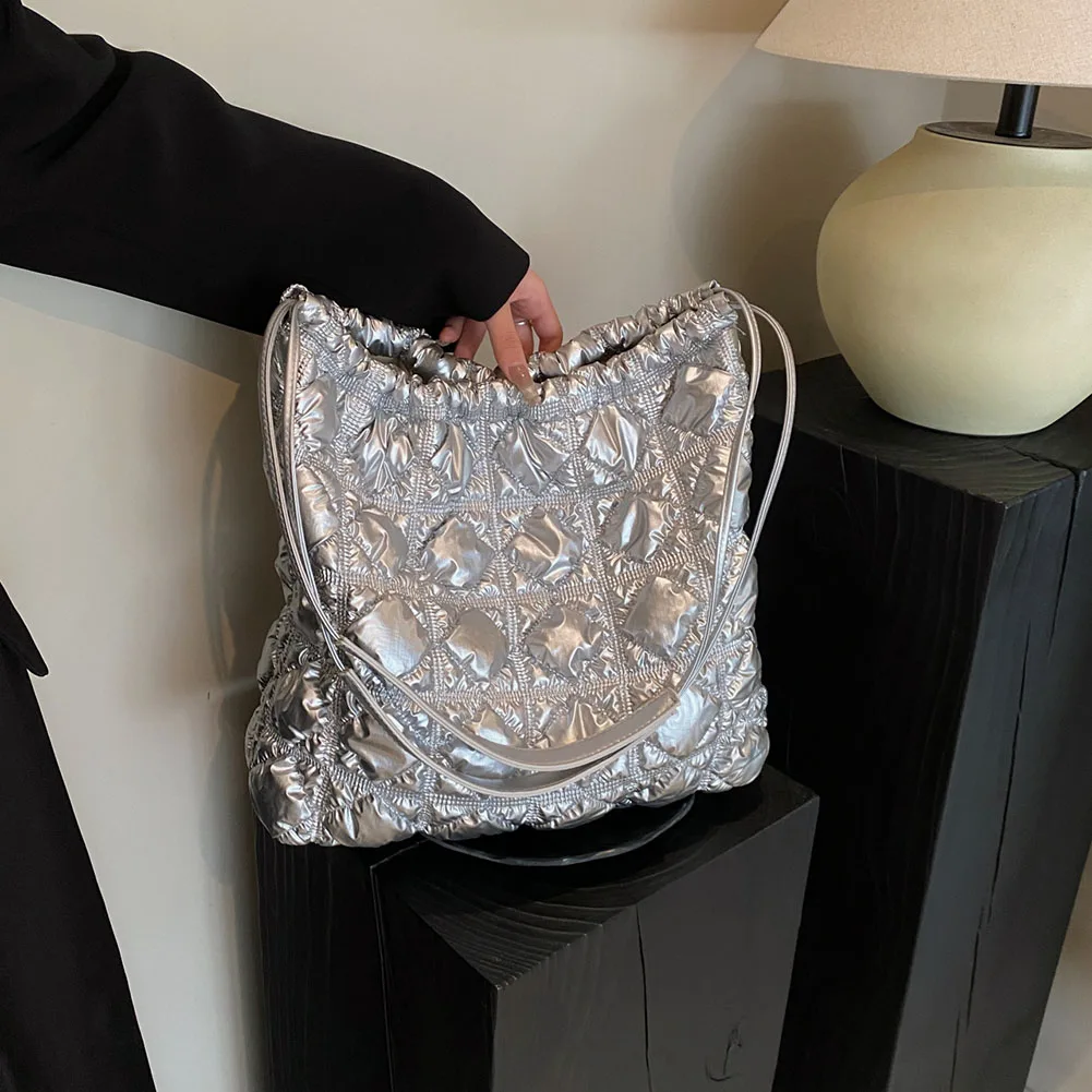 Women Diamond Quilted Bucket Bag Casual Pleated TLXT Cloud Bag Large Capacity Puffer Tote Bag Crossbody Sling Bag Girl Stylish Bag