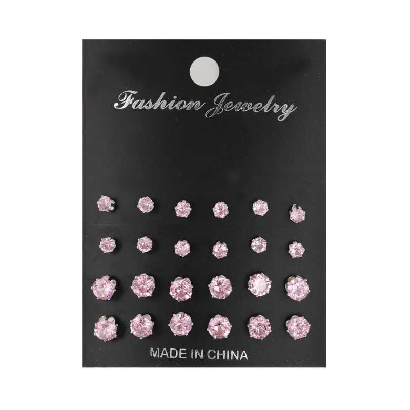 Six Claw Crystal Zircon Earrings Inlaid with Colorful Diamonds Fashionable 12 Pair Combination Card EarringsX241023