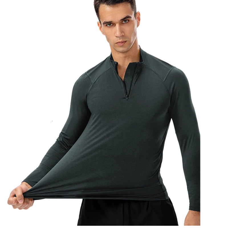 Mens long sleeved UPF 50T-shirt 1/4 zipper fishing and running Rush protective T-shirt mens fitness and leisure T-shirt 241024