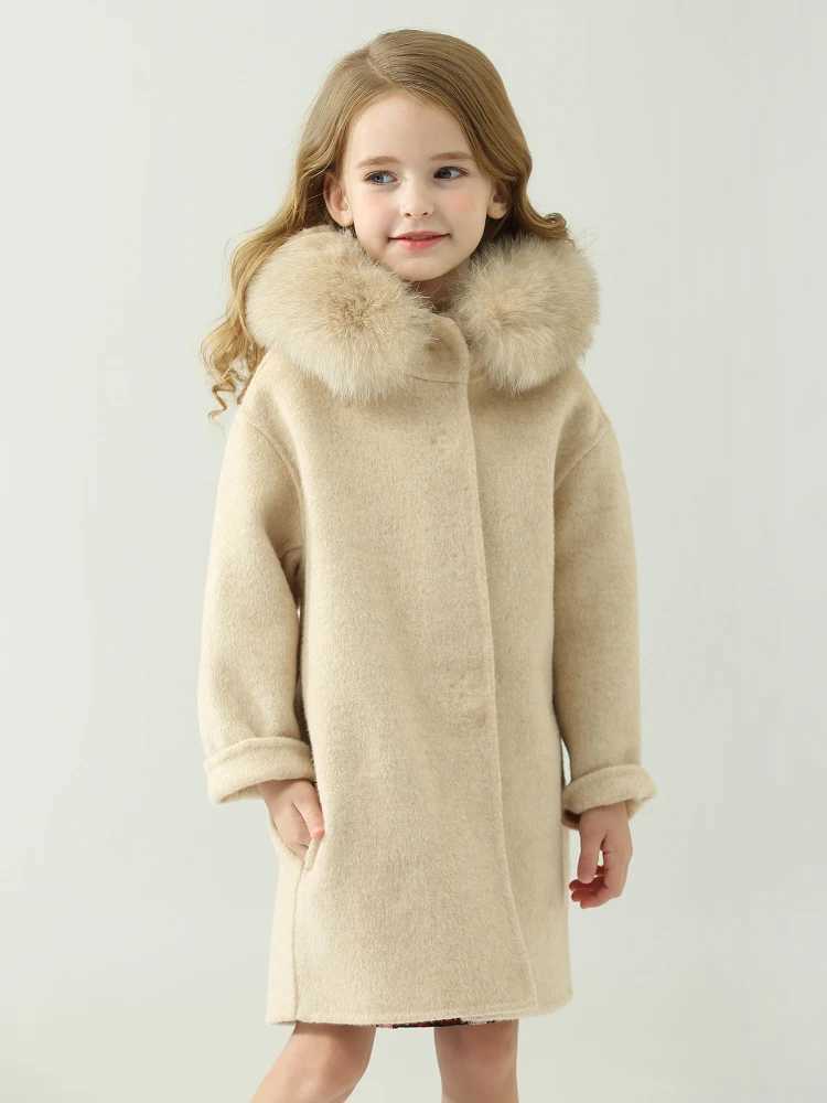 Hooded double-sided cashmere 2022 new winter childrens clothing womens wool coat womens fur coat womens winter clothing W241023