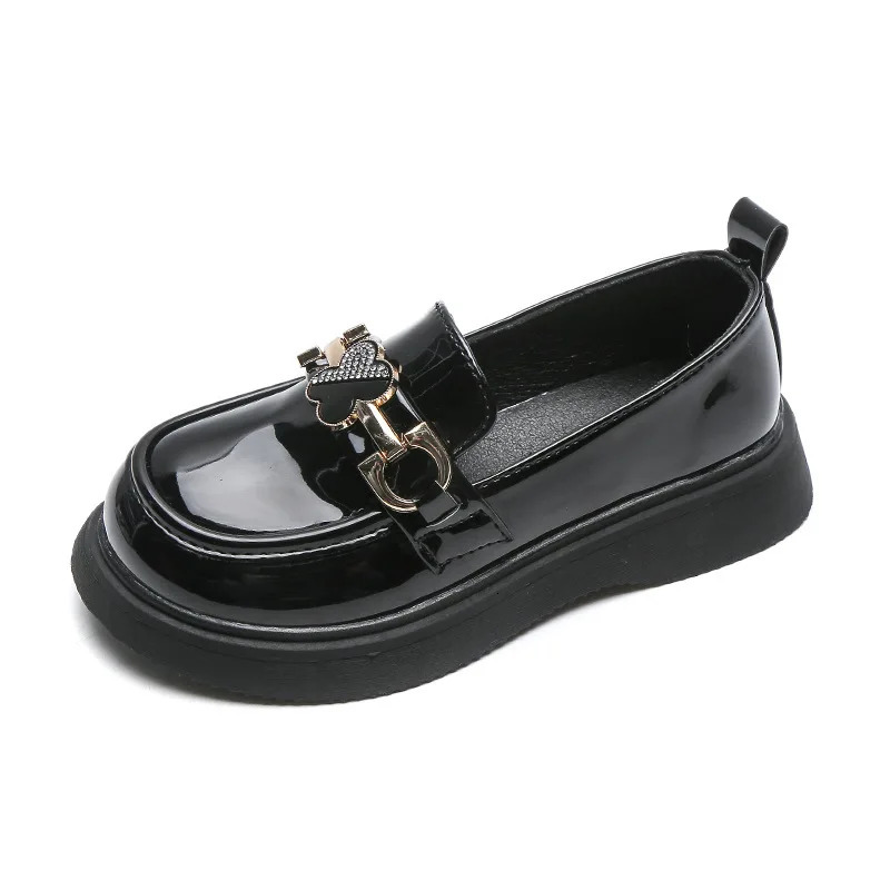 Princess Mary Janes UK Uniform Shoes Kids Fashion Spring Versatile Black Soft Glossy Retro Metal Cute Girls Loafers for Boy 241023