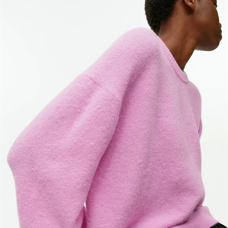 Hirsionsan Basic O Neck Lantern Sleeve Sweater Women 2024 Oversized Pink Blue Knitted Pullovers Female Casual Thick Warm Tops 240930