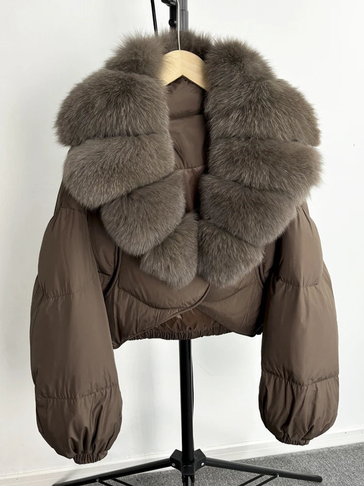 Janveny Fur Coat Womens Winter 90% White Duck Down Jacket Super Large Natural Fox Fur Collar Womens Inflatable Park 241023