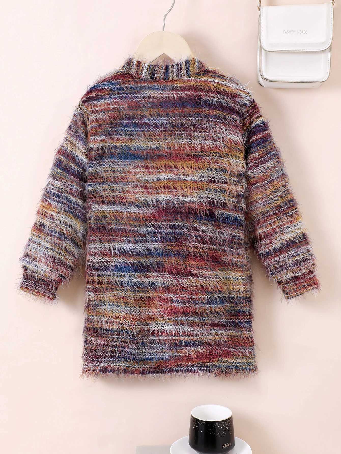 Zhongda Childrens New Product Fashion Knitted Plush Long Cardigan for Girls in Autumn and Winter W241023