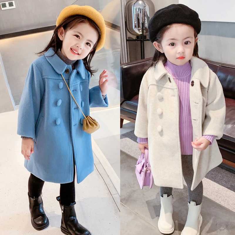 1-7 year old girls wool jacket new fashion Korean version long childrens jacket spring and autumn double chest childrens jacket W241023