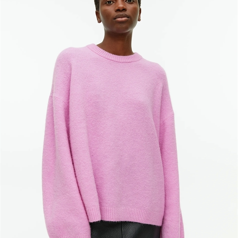 Hirsionsan Basic O Neck Lantern Sleeve Sweater Women 2024 Oversized Pink Blue Knitted Pullovers Female Casual Thick Warm Tops 240930