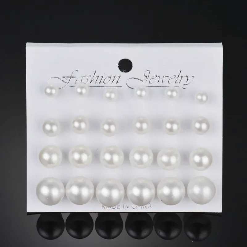 New 12 pairs/set of white simulated pearl earrings suitable for women girls earrings multi size earrings earring gifts W241023