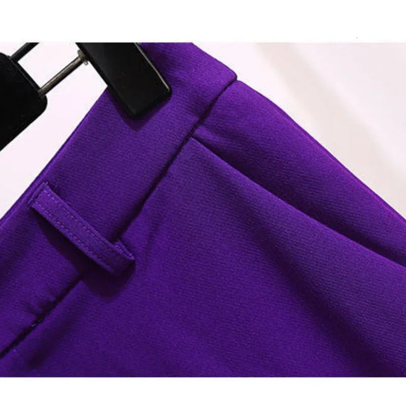 Purple Long Women Blazer and Pants 2 Pcs Set Two Piece Suit with Waist Belt Autumn Office Black Coat Sashes Business S4XL 241023