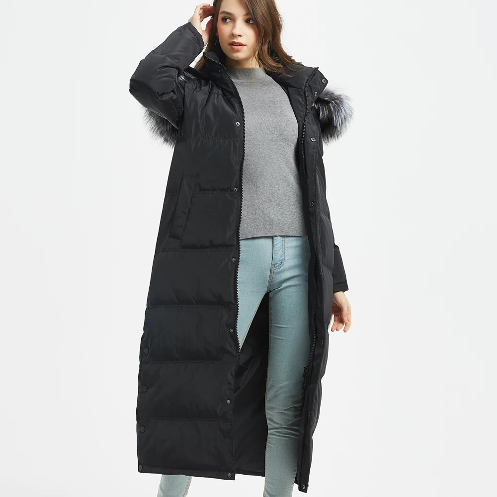 womens jacket winter jacket leather natural fox big fur collar white duck thick coat extra long coat park parkour 241023