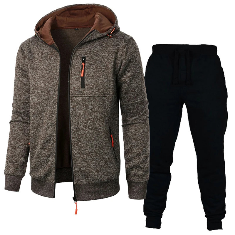Mens long sleeved sportswear mens zipper hooded set oversized warm jacket jacket outdoor track and field wear mens streetwear 2-piece set 241024