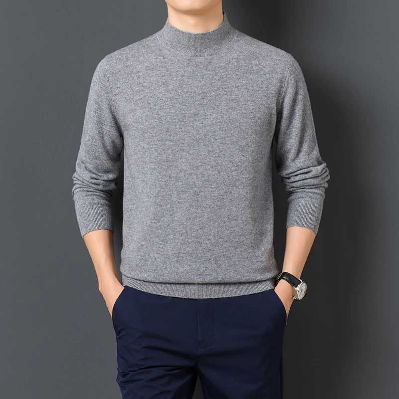 Mens Sweater Solid Color Warm Comfortable Long Sleeved Pullover Long Sleeved Mock Neck Sweater LX241024